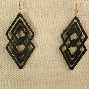 BOHO BLACK WOODEN Bohemian Drop Laser Cut 3.5" Earrings